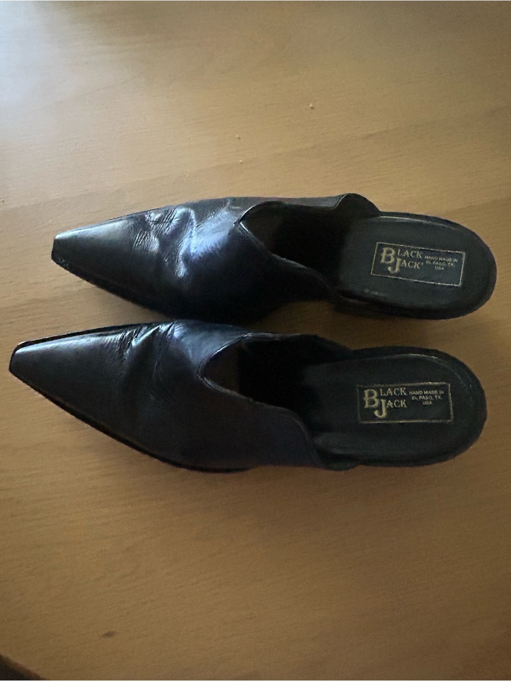 Women's Black Jack Black Leather Pointed Toe Mules